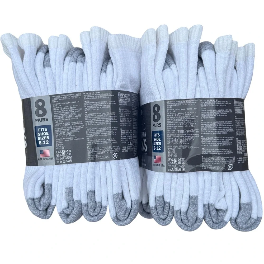 Kirkland Mens 8-12 Athletic Socks White 16 Pairs Full Cushion Arch Support Bulk